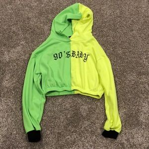 Half Neon- Half Green Cropped Sweatshirt